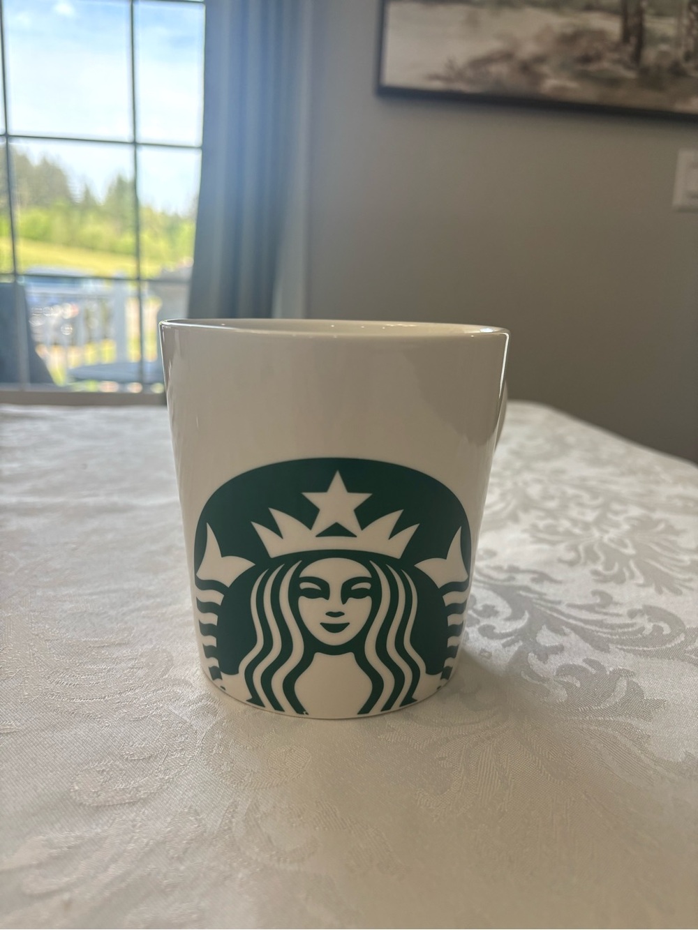 Starbucks LARGE Mermaid Coffee Cup Mug 17oz White Green BIG Seattle Washington